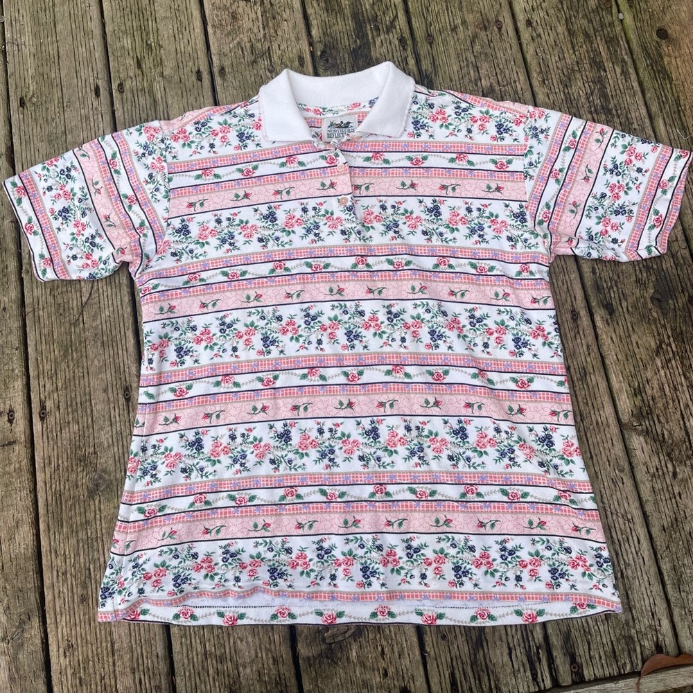 Cute Pink Floral and White Northern Reflections Women's Polo -